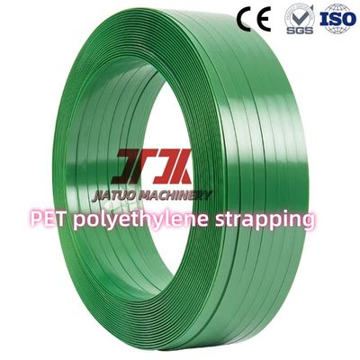 Rollo de cinta de plástico de poliéster verde transparente para paletas con embalaje de 9-32 mm