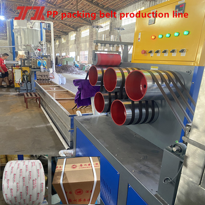 Maquinaria de plástico línea de producción de correas de PP sistema de control PLC, equipado con máquina de envoltura automática servo