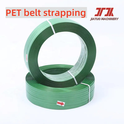Fleje de plástico PET verde gofrado de alta tensión para palets y embalaje de carga pesada, tolerancia de 9-32 mm ±0,3 mm
