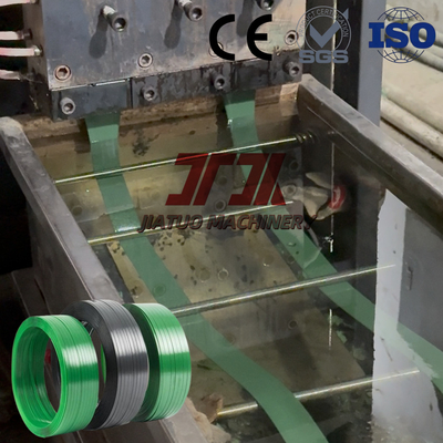 Línea de producción para la fabricación de flejes con material reciclado de escamas de PET plástico de 9-32 mm de ancho, con bomba de fusión y cabezal de matriz preciso