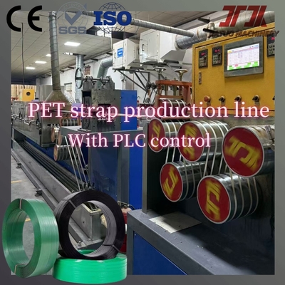 Línea de extrusión de fleje de poliéster PET verde grabado de 9-32 mm, extrusora de fleje con sistema de control PLC