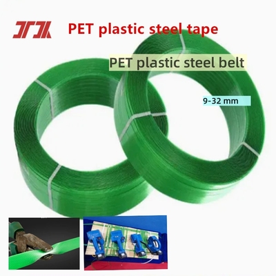 9-32 mm Banda de poliéster personalizada de plástico PET verde de embalaje de cinturón de superficie tejida en relieve