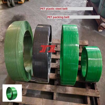 Fleje de acero plástico PET de 19 mm, verde, fleje PET, acabado con relieve en la superficie