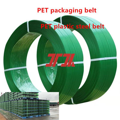 Cinta de flejado de plástico PET de 9-32 mm verde, cinta de embalaje PET, cinta de flejado PET/PP de alta velocidad