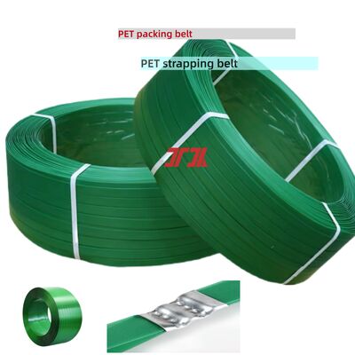 Cinta de flejado de plástico PET de 9-32 mm verde, cinta de embalaje PET, cinta de flejado PET/PP de alta velocidad