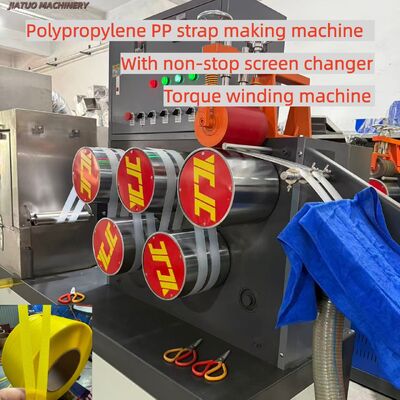 Línea de extrusión de cintas de PP de 5-19 mm que utiliza material reciclado con barril de material de 200 kg
