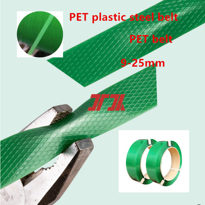 Fabrica mayorista de cinta de embalaje PET de 9-25 mm cinta de acero de plástico PET con producción de material triturado 100% PET
