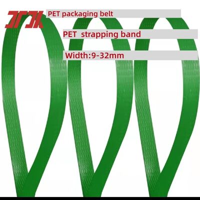 Cinta de flejado de plástico PET de 9-32 mm verde, cinta de embalaje PET, cinta de flejado PET/PP de alta velocidad